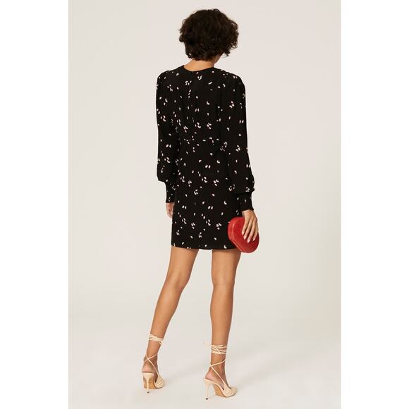 THAKOON COLLECTIVE Black Floral Ruched V-Neck Front Mini Dress Size 6 - Picture 2 of 12